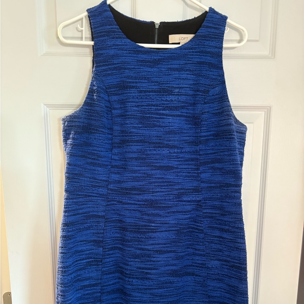 LOFT Blue and Black Textured Sleeveless Shift Dress